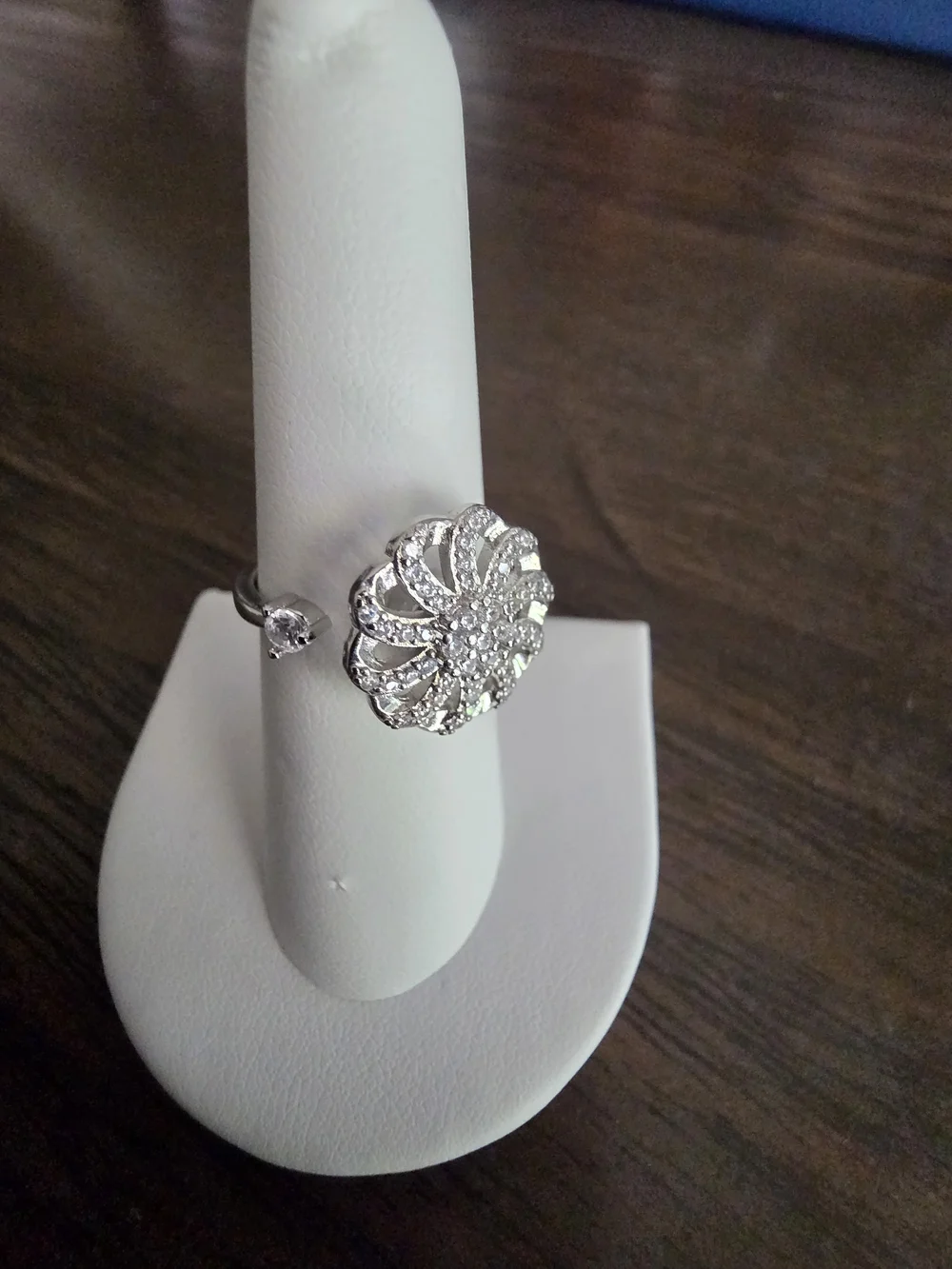 Silver Crystal Floral Cocktail Ring - Silver